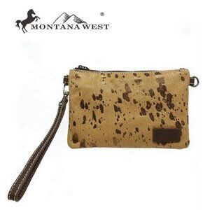 Hair-On Cowhide Leather Clutch w/Metallic Accents Crossbody Shoulder Strap